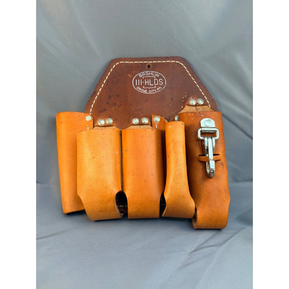 Bashlin 111-HLDS Leather Lineman Tool Holster Multi Pocket Utility Pouch USA